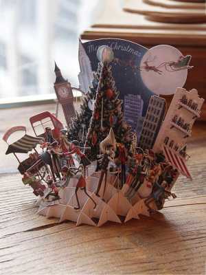 Christmas Creative 3D Greeting Cards Handmade City Paper-cut Engraving Postcards Folding Card