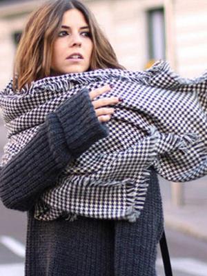 Fall Winter Fashion Black And White Women Wool Plaid Thick Scarf Wraps Shawls Scarves Cashmere Scarf Gifts