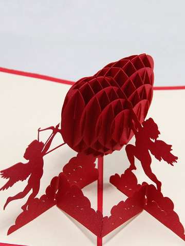 Chinese Paper Cutting Love Cupid's Heart 3D Greeting Cards Handmade Paper-cut Folding Card Postcards