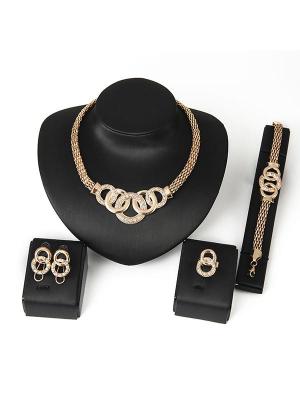 4PCS Jewelry Accssories Women's Gold Plated Vintage Retro Bridal Wedding Necklace Earring Bracelet Ring Set Gifts
