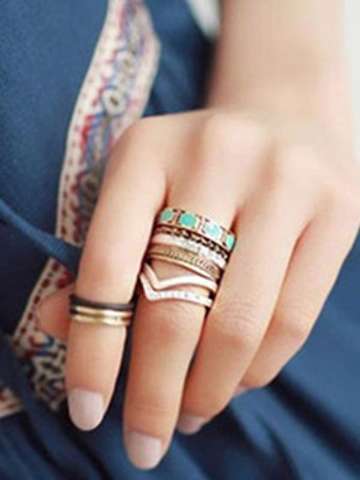 New 8pcs/Pack Punk Style Vintage Crystal Rings Nail Knuckle Hollow Out Band Mid Finger Rings Set For Party