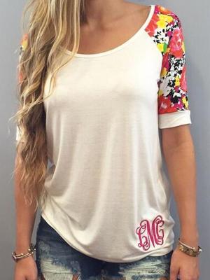 Womens Floral Print Tops Short Sleeves Tees Shirts Casual T-shirt