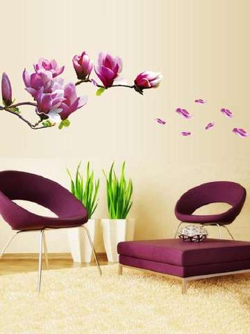 Durable Nature Fresh Romantic 3D Flower/Lotus/Magnolia Flower/Tulips/Plum Blossom PVC Wall Sticker Home Decor For Living Room