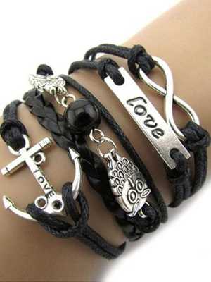 New Fashion Owl Anchors Vintage Leather Hand Made Bangle Bracelet Hand Jewelry