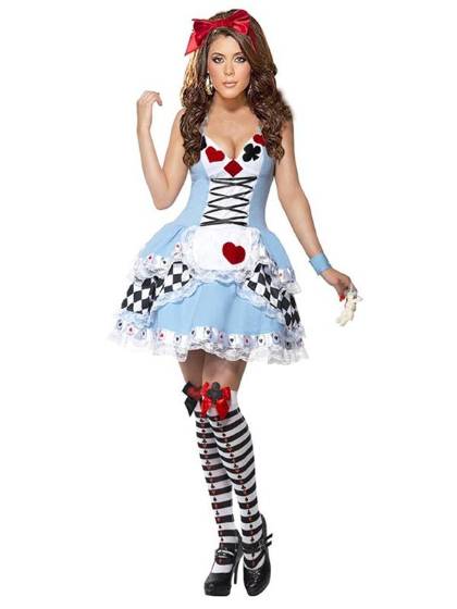 Women's Sexy Blue Halter Deep-V Sweet Poker Lace Up French Ruffled Costume Dress Costumes