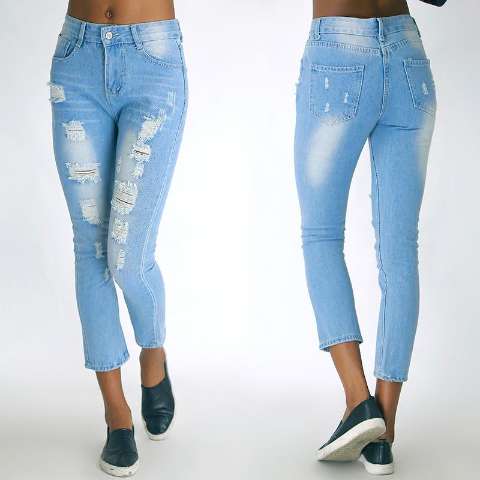 Fashion Cool 6 Size Denim Pants Big Hole Ripped Jeans Capris Pencil Pants Wornout Boyfriend Jeans
