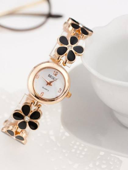 Women's Retro Girls Luxury Rhinestone Big Rose Flower Decoration Bracelet Wrist Watch Watches