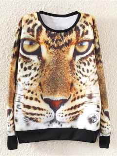 Women's Fall New Fashion Tiger Printing Casual Loose O Neck Sweater Shirt Hoody Pullover Blouse Tops