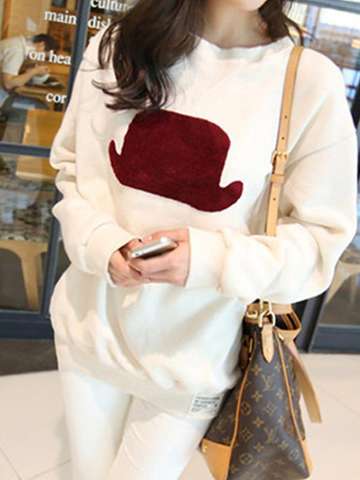 Female Girl White Pullover Hoody Autumn Tops Loose Shirt Campus Wear