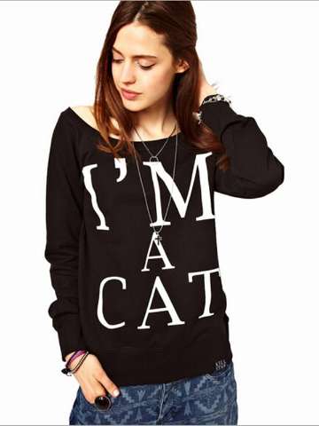Women's I Am A Cat Print Sweatshirt Long Sleeve Crewneck Cotton Tops Pullover