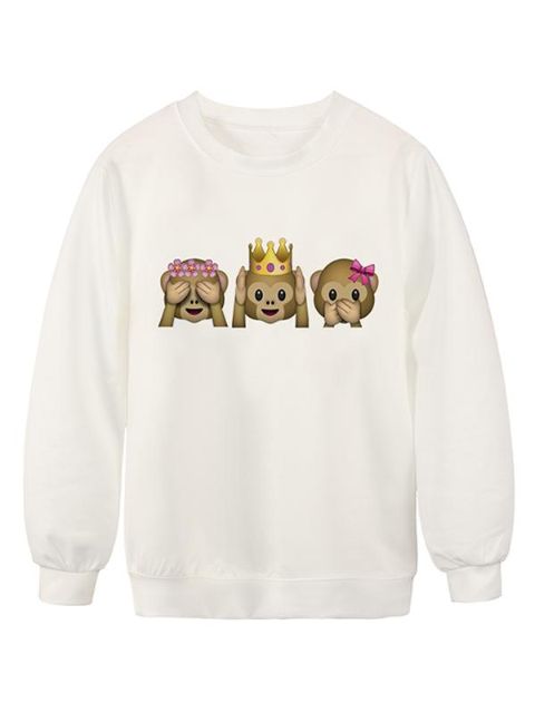 Floral Emojis see no evil Beading Hoodies Sweatshirt Pullover for Women Sportswear