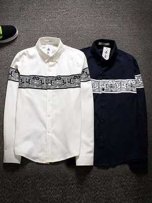 New Men Vintage Retro Japanese Paisley Print Shirts Long Sleeve Fashion Men Slim Fit Shirt