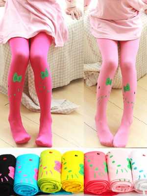 2015 Baby Girl Stockings Cat Print Child kids Tights Female Pantyhose Stocking Velvet Dance 7 colors
