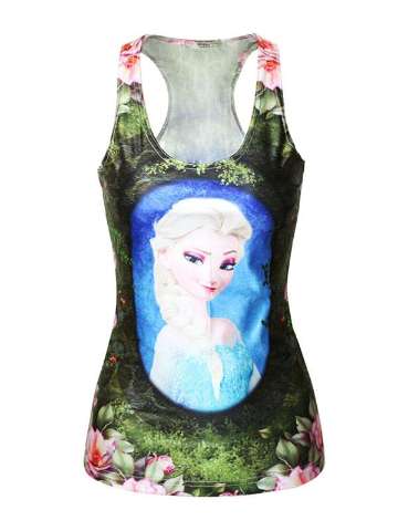 Women's Summer Fashion 3D Digital Cartoons Cute Magic Mirror Designedshirt Print Sleeveless Slim Fashion Vest Tanks T-shirt