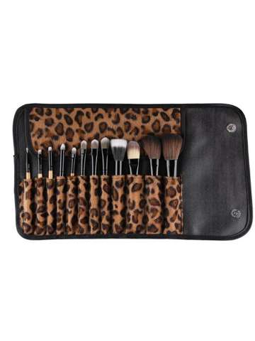 12 PCS Pro Makeup Brush Set Cosmetic Tool Leopard Bag Beauty Brushes