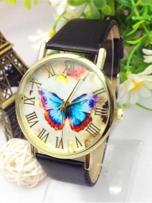 Fashion Women's Leather Rome Butterfly Digital Quartz Wrist Watch
