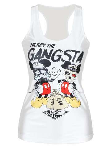 Women's Summer Fashion 3D Digital Cartoon Kuso Gangsta Mickey Mouse Print Sleeveless Slim Fashion Vest Tanks T-shirt Gothic0909
