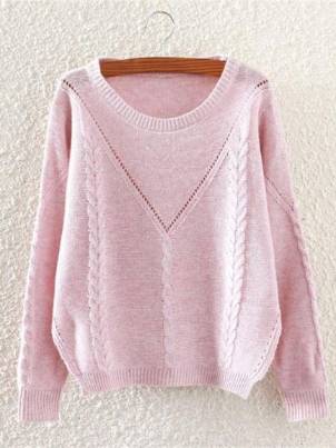 Autumn New Korean Style Round Collar Hem Side Slit Knitwear Loose Casual Cable- Knit Sweater Long Sleeves Hoody Pullover Sweater Tops