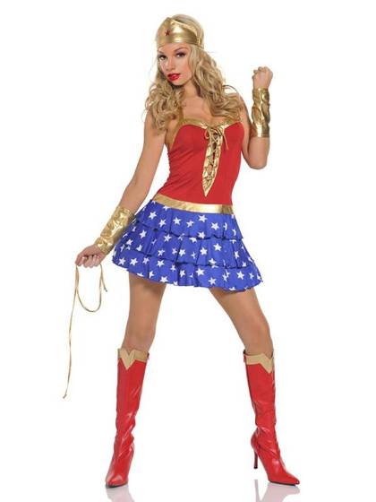 Women's Fashion Adult Wonderwoan Costume Layered Dress Fullset