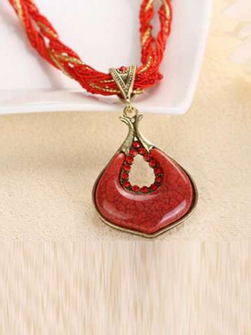 Women's New Geometric U Shape Red Chain Bohemian National Wind Pendant Necklace