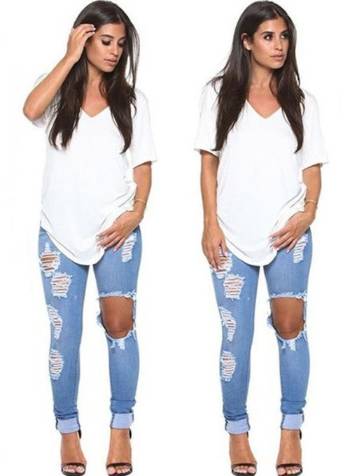 Women's V Neck T-shirt Irregular Short Sleeve Cotton Tops