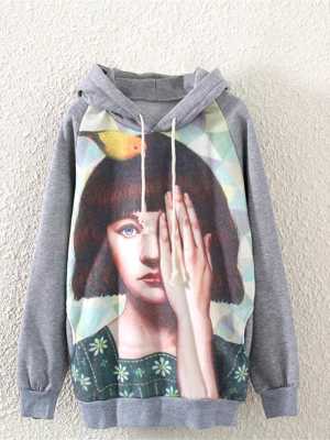 Women Girls Fall New Fashion Casual Printing Long sleeve Thicker Fleece Hooded Sweater Hoody Tops