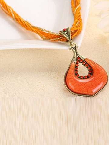 Women's New Geometric U Shape Orange Chain Bohemian National Wind Pendant Necklace