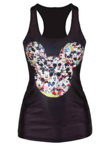 Women's Summer Fashion 3D Digital Newfantastic Cartoon Mickey Mouse Print Sleeveless Slim Fashion Vest Tanks T-shirt