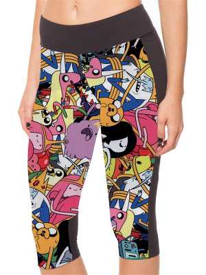 Unisex Digital Cartoon Pattern Print Tight Capri 3/4 Legging For Yoga Workout Fitness Exercise