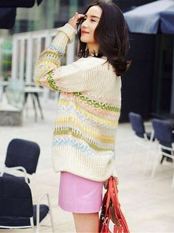 Star Same Style Women's Fashion Casual Loose O-Neck Long Sleeve  Regular Length Warm Knit Sweater