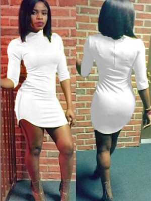 Sexy Women Long Sleeve Black/White Zipper Back Bodycon Dress