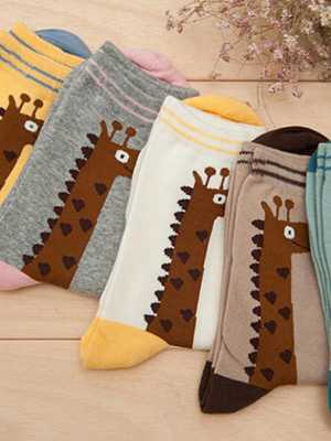 Autumn Winter Supplies Fresh Socks Ladies Breathable Cartoon Style Giraffa Ankle Cotton Socks