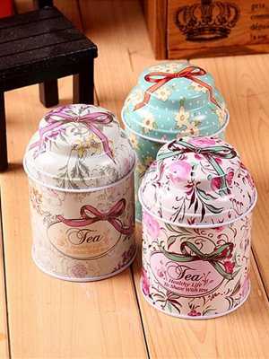 Printing Tea Caddy European Style Metal Iron Storage Tank Retro Home Decor Printing Metal Tin Box