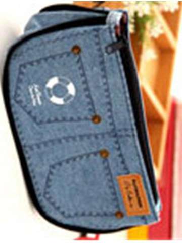 Creative Denim Shorts Big Capacity Pencil Case Canvas Cosmetic Bag