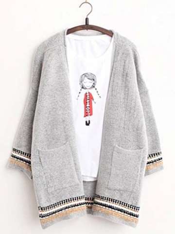 New Autumn Casual Autumn Pocket Batwing Sleeve Knitted Long Sweater Cardigan Tops