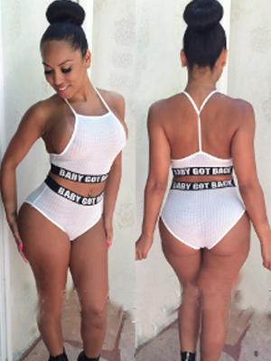 Sports Suit Sets Sexy Backless Tank Top And Shorts Halter Neck Letter Print Rompers