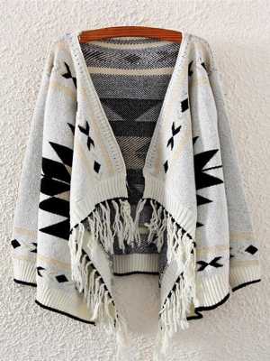 Euramerican Women Knitwear Cardigan Tassels Spun Gold Knitted Cappa Knitwear Thick Coat