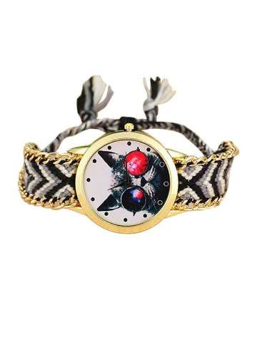 2015 Women Girl Cat Plated Case Analog Quartz Braided Wrist Watch Bracelet