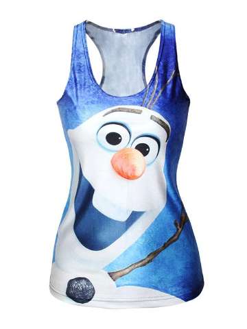Women's Summer Fashion Cartoons 3D Digital Great Snow Image Print Sleeveless Slim Fashion Vest Tanks T-shirt