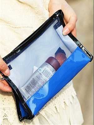 Korean New lovely simple casual solid color  Translucent mosaic capacity waterproof makeup Cosmetic bag