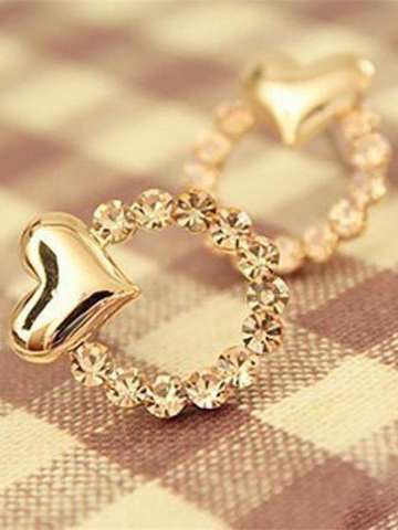 Stylish Womens Shiny Crystal Rhinestone Round Circle Heart Ear Stud Earrings (Color Gold)