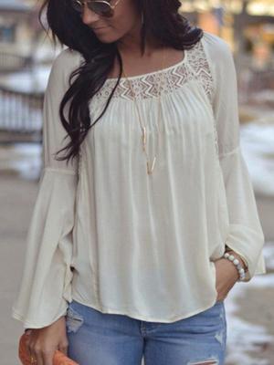 Lace Stitching Sexy Backless Patchwork Chiffon Tops White Loose Blouse