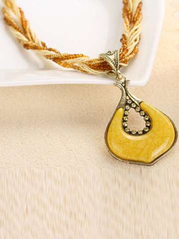 Women's New Geometric U Shape Yellow Chain Bohemian National Wind Pendant Necklace
