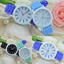 Geneva Ice Cream Candy Color Silicone Band Simple Hollow Pointer Quartz Watch