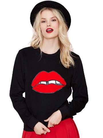 Fashion Autumn Lip Print Cool Shirt Casual Round Neck Long sleeve Sweatshirt Womens Top Pullovers