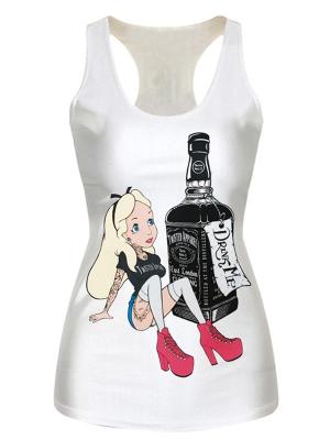 2015 Unisex 3D Digital White Cartoons Beauty Print Slim Vest Tank T-shirt Gothic Top Clubwear