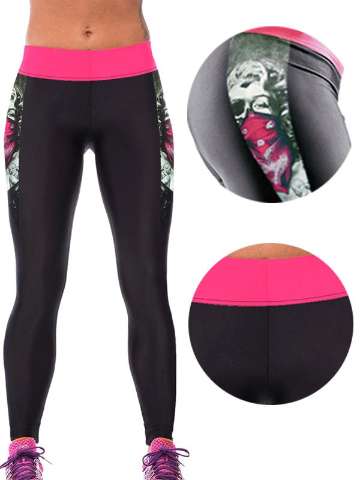 2015 Women Fashion 3D Digital Printed Black Slim Leggings Pants Stretchy Tight Pants Sports Pants