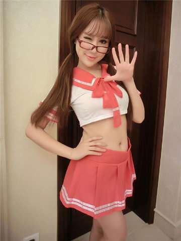 Sexy School Girl Red Uniform Deep-V Neck Top Mini Skirt Cosplay Sailor Costume Lingerie