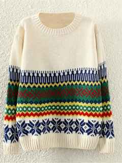 2015 New Women Sweater Bohemian Retro Diamond Lattice striped Round Neck Sweater Pullover