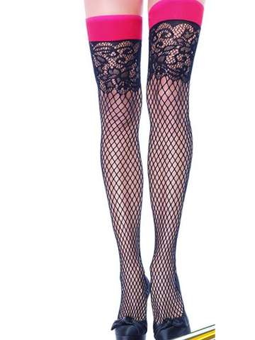 Women's New Fashion Sexy Thin Socks Thigh High Silk Stocking With Hop Pink Lace Pantyhose & Stockings
